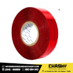 CINTA REFLECTIVA ROJO SELLADA CON LINEAS Y LOGO 5CM(2″) 45.7 MTS