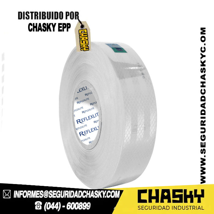 Cinta Reflectiva Blanco Cinta Reflectiva Blanco Sellada Con Lineas Y Logo 5CM(2″) 45.7 Mts - Image 1