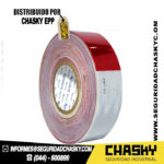 Cinta Reflectiva Rojo/Blanco Sellada Con Lineas Y Logo 5CM(2″) 45.7 Mts