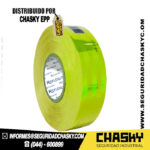 Cinta Reflectiva Verde Limon Sellada Con Lineas Y Logo 5CM(2″) 45.7 Mts