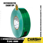 Cinta Reflectiva Verde Sellada Con Lineas Y Logo 5CM(2″) 45.7 Mts